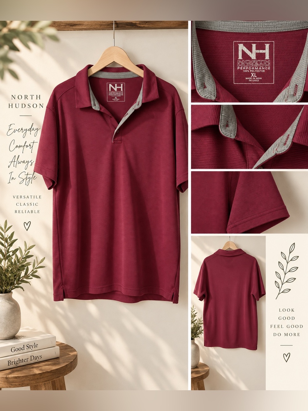 North Performance Men’s Burgundy Polo Shirt XL Short Sleeve